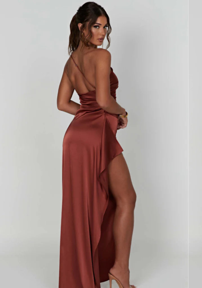 Robe satin terracotta longue