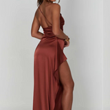 Robe satin terracotta longue