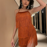 Robe dos nu terracotta a franges