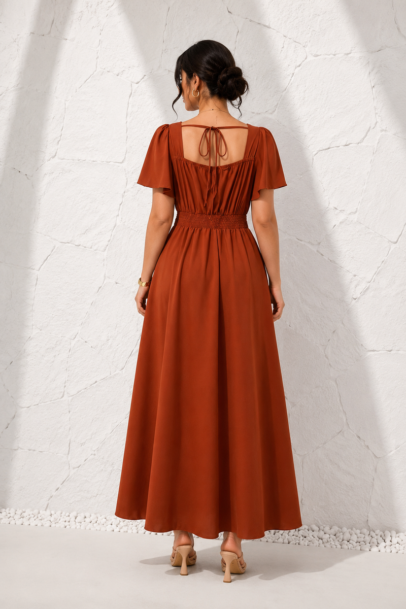 Robe grande taille terracotta de dos