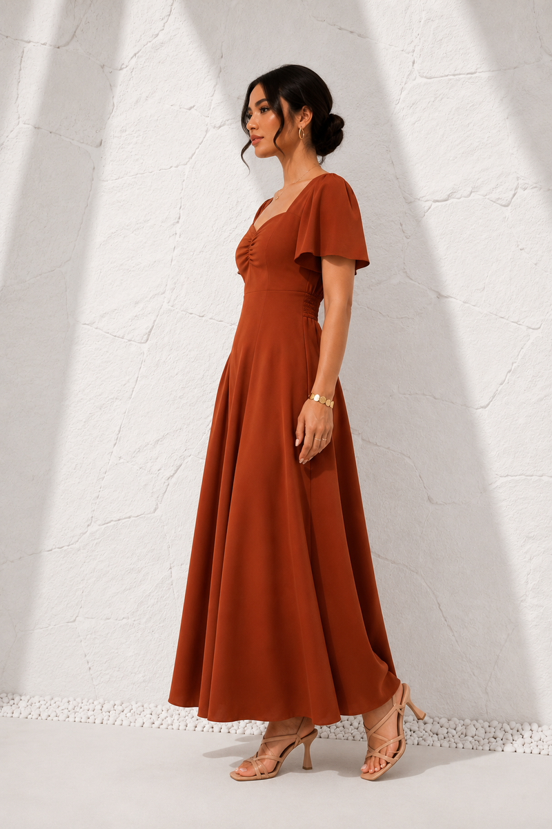 Robe grande taille terracotta de profil