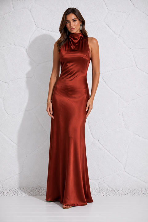 Robe habillée terracotta satinée