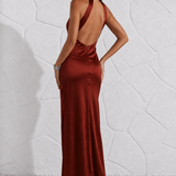 Robe habillée terracotta satinée de dos