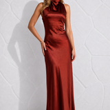 Robe habillée terracotta satinée longue