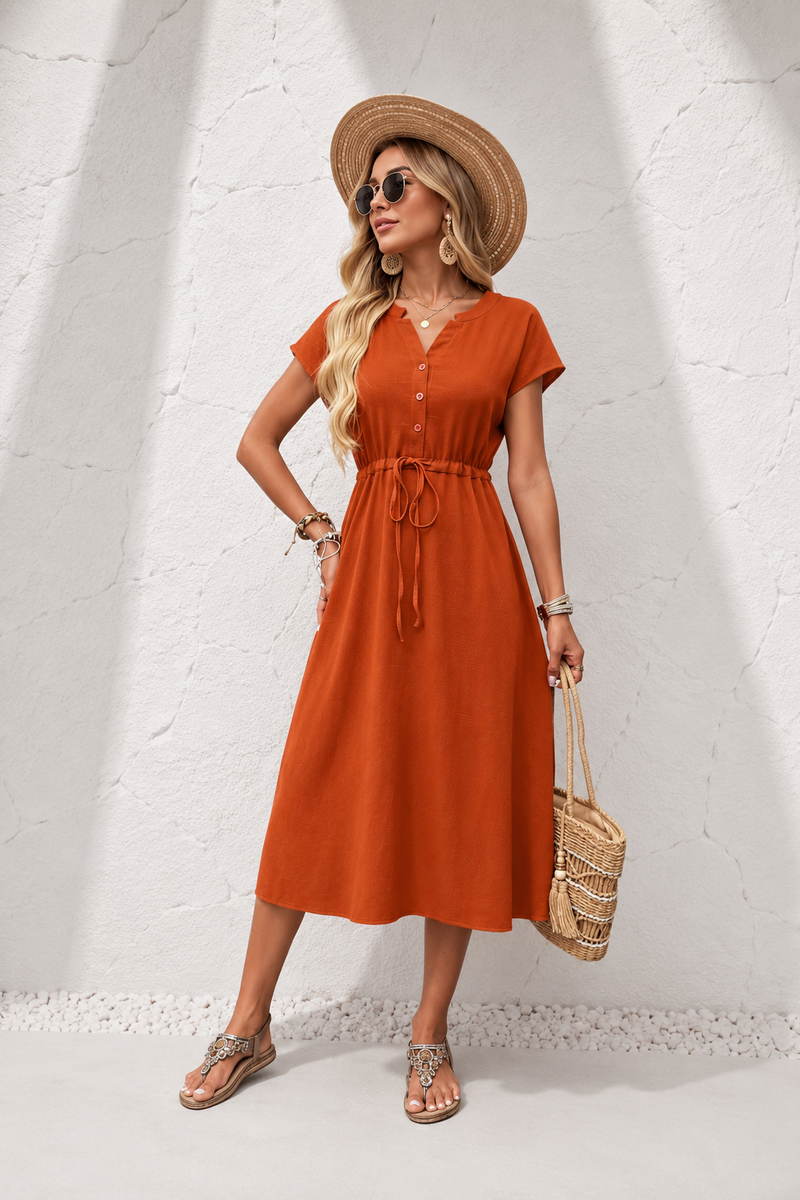 Robe midi terracotta à manche courte