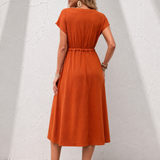 Robe midi terracotta à manche courte de dos