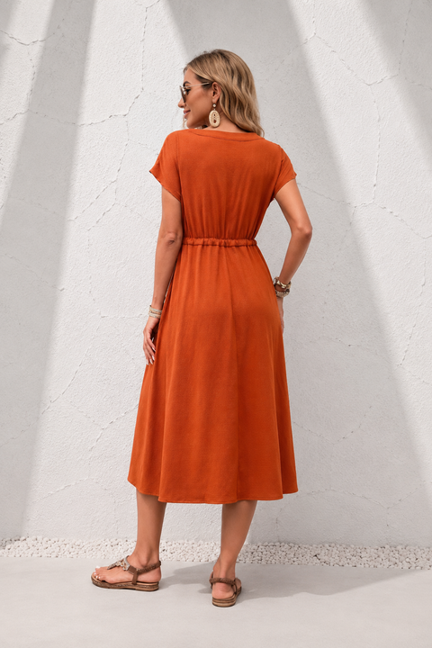 Robe midi terracotta à manche courte de dos
