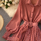 Robe rétro terracotta à pois