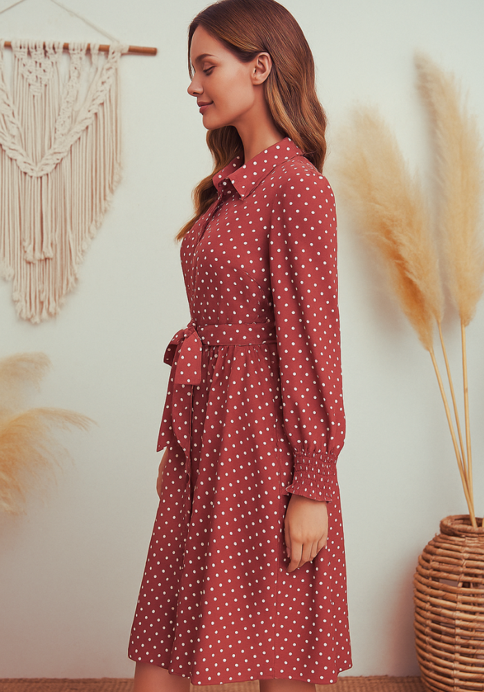 Robe rétro terracotta à pois