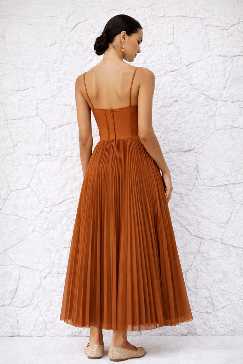 Robe terracotta plissée bustier femme