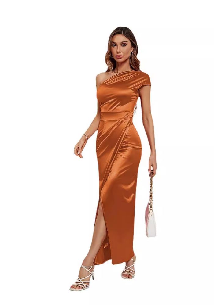 Robe habillée terracotta satinée