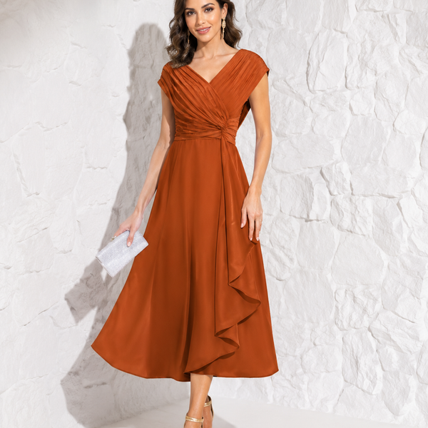 Robe midi terracotta à manche courte