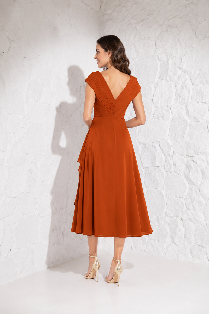 Robe midi terracotta à manche courte