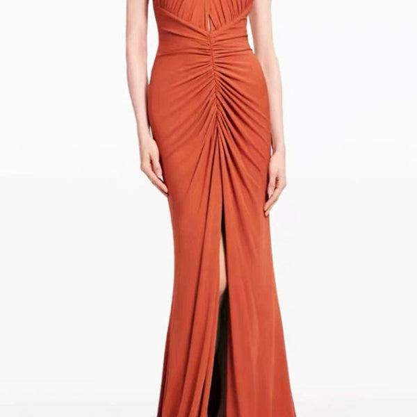 Robe témoin terracotta épaules dénudées