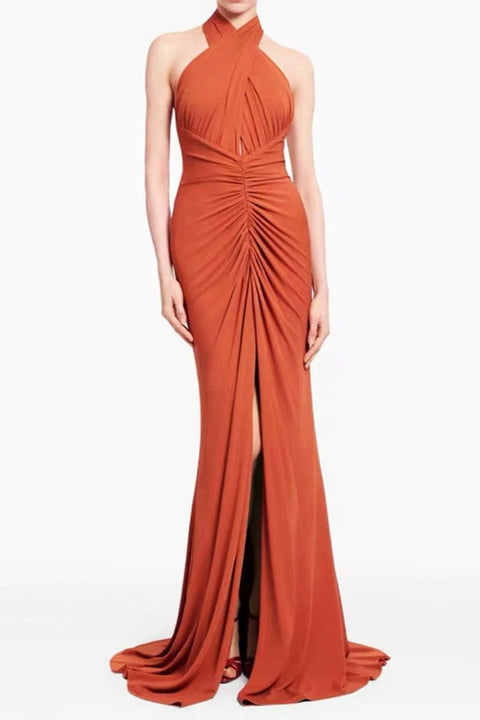 Robe témoin terracotta épaules dénudées