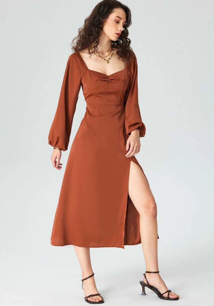 Robe terracotta manche longue