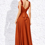 Robe cérémonie terracotta à fleurs