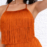 Robe dos nu terracotta à franges