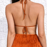 Robe dos nu terracotta à franges