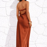 Robe longue couleur terre cuite