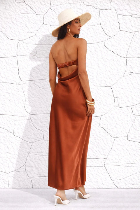 Robe longue couleur terre cuite