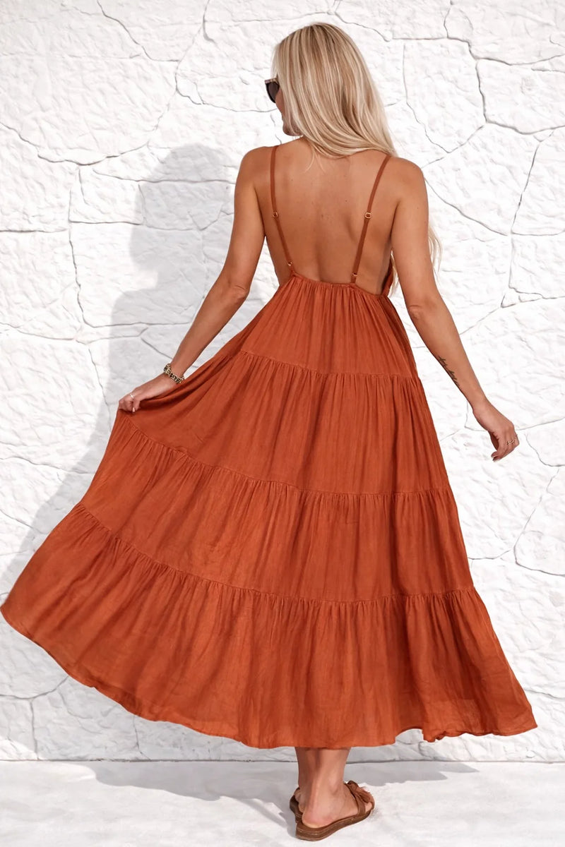 Robe longue cuivre bohème