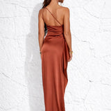 Robe longue rouille asymétrique