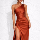 Robe longue rouille asymétrique