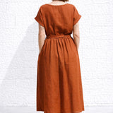 Robe midi terracotta à manche courte