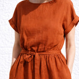Robe midi terracotta à manche courte