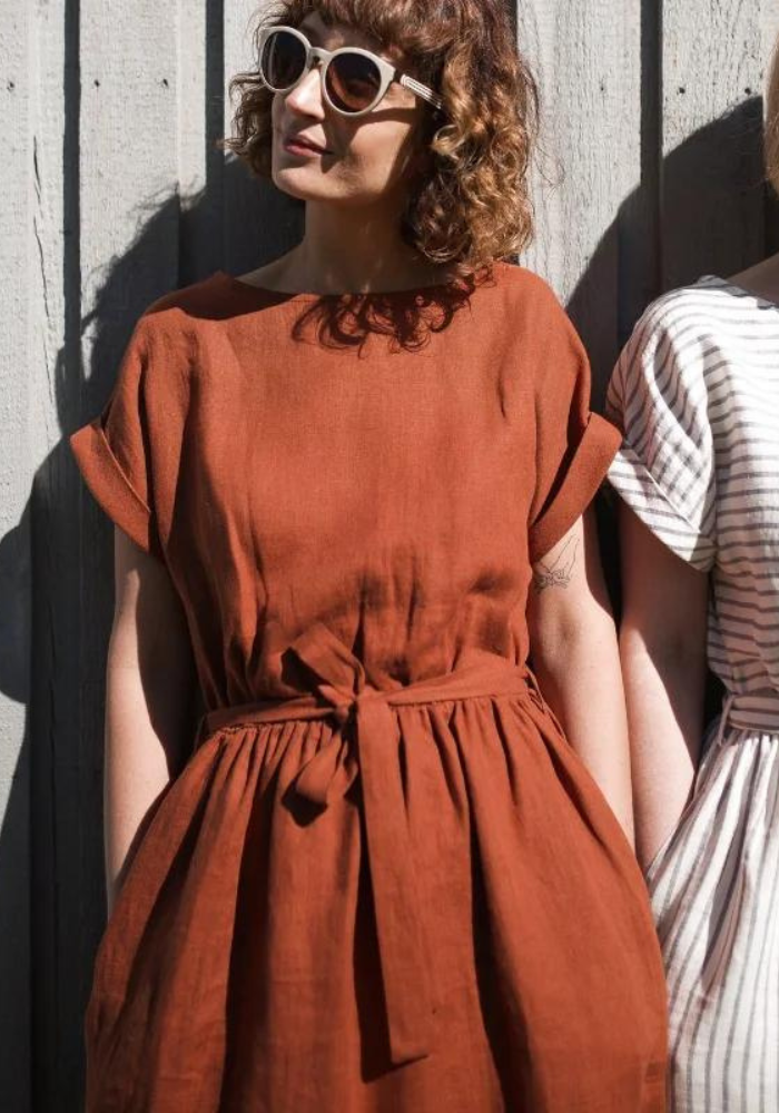 Robe midi terracotta femme