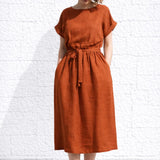 Robe midi terracotta à manche courte