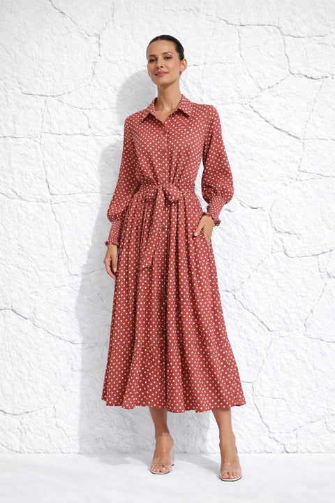 Robe rétro terracotta à pois
