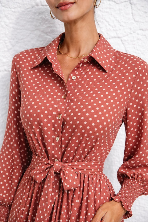 Robe rétro terracotta à pois