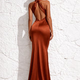 Robe satin couleur rouille