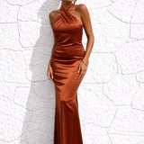 Robe satin couleur rouille
