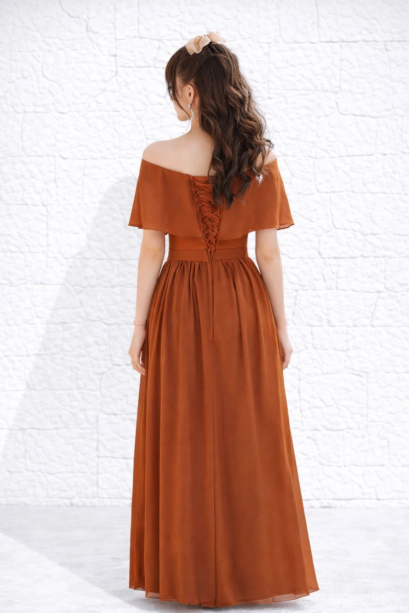 Robe témoin terracotta épaules dénudées
