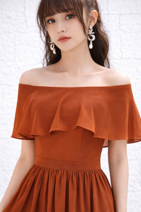 Robe témoin terracotta épaules dénudées