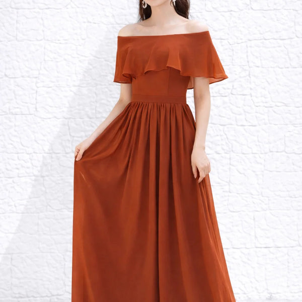 Robe témoin terracotta épaules dénudées