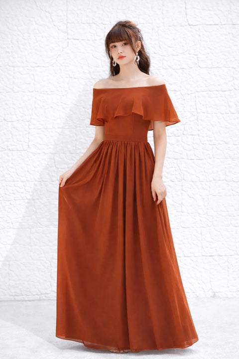 Robe témoin terracotta épaules dénudées