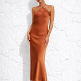 Robe terracotta cocktail mi-longue