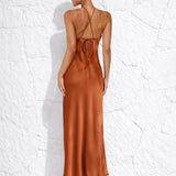 Robe terracotta cocktail mi-longue