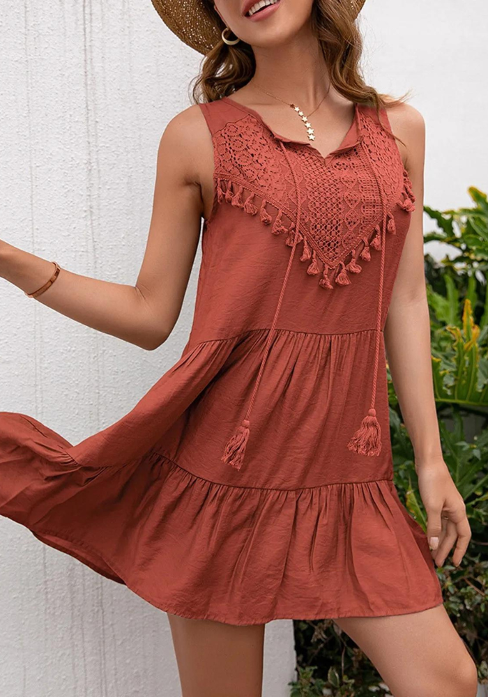 Robe terracotta dentelle femme