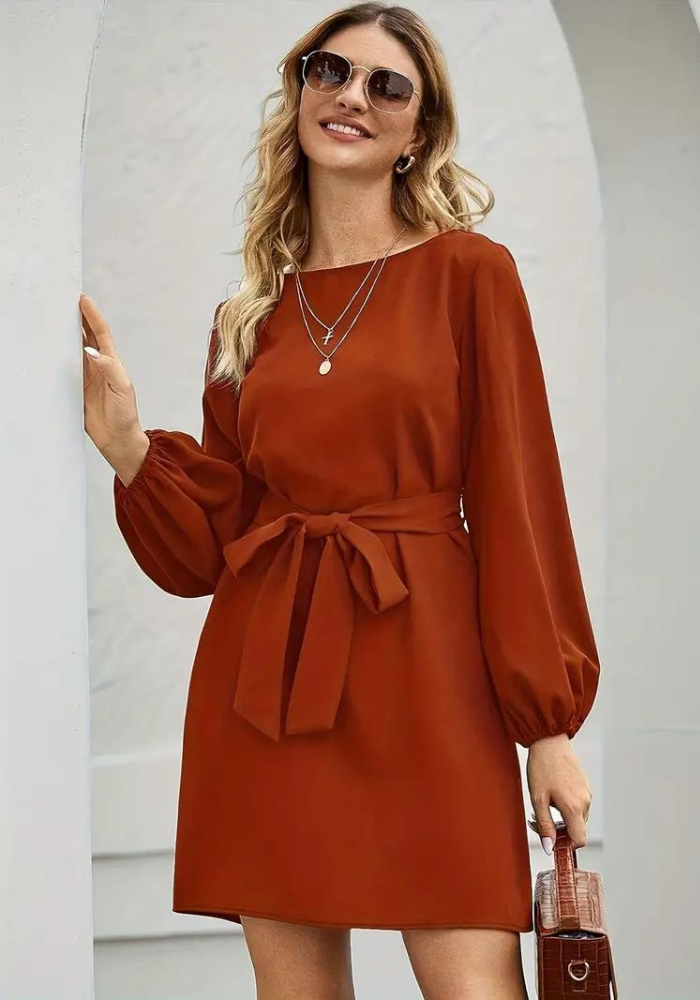 Robe terracotta manche longue