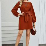 Robe terracotta manche longue chic