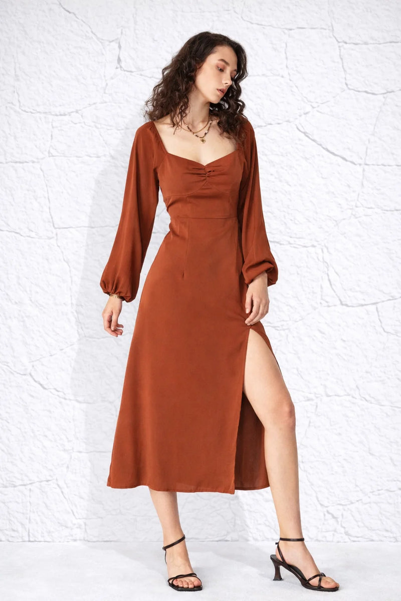 Robe terracotta manche longue