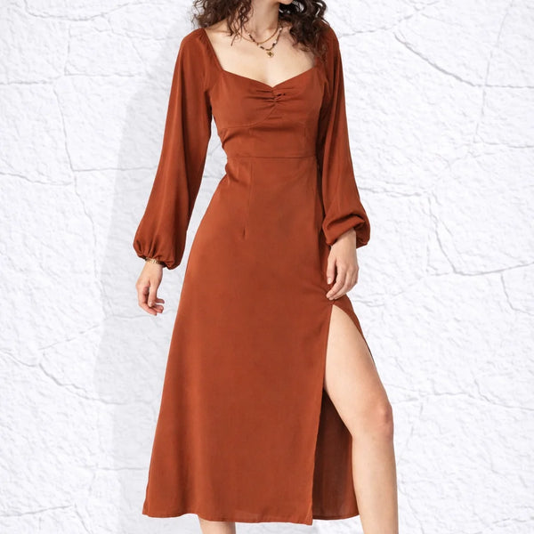 Robe terracotta manche longue